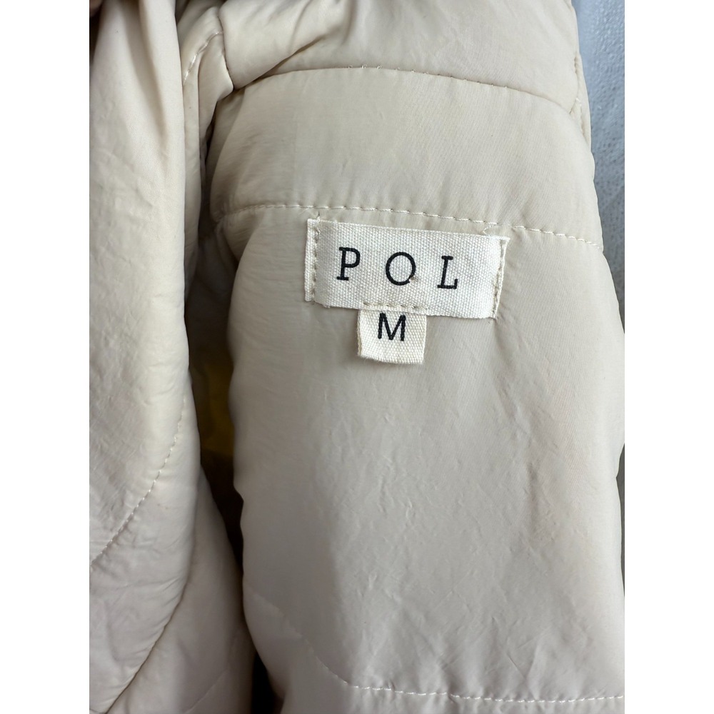 POL Anthropologie Puffer Coat Size M Hooded Oversize Cozy Neutral Snap Button - Picture 3 of 6